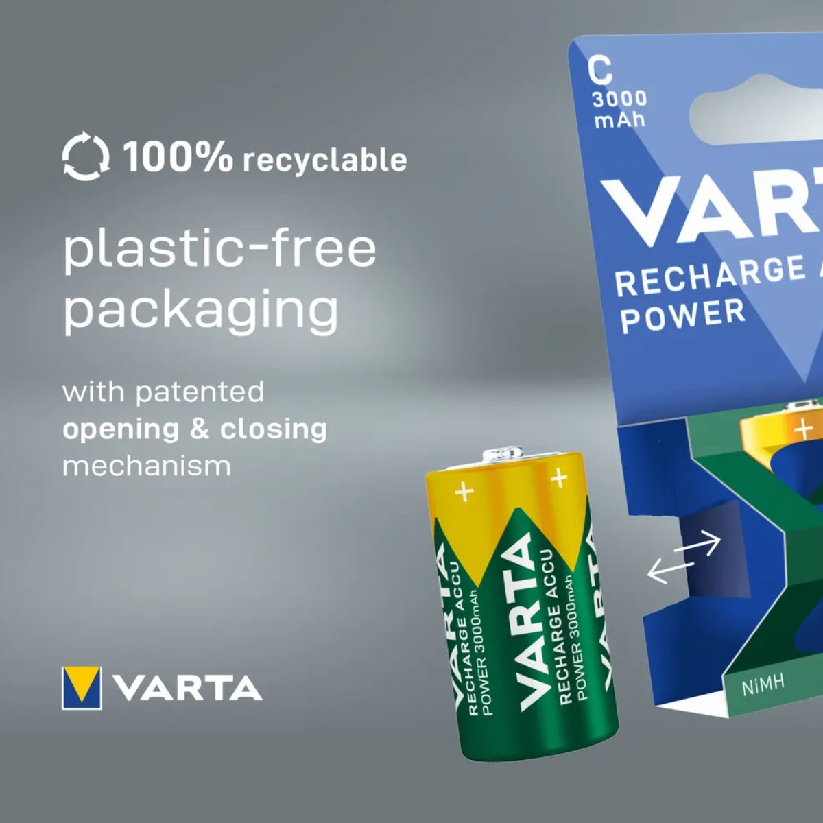 Set 2 Baterii Acumulatori Varta R14/C Reincarcabile, 3000 mAh, Cu Auto ...