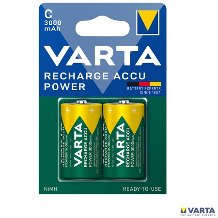 Set 2 Baterii Acumulatori Varta R14/C Reincarcabile, 3000 mAh, Cu Auto ...