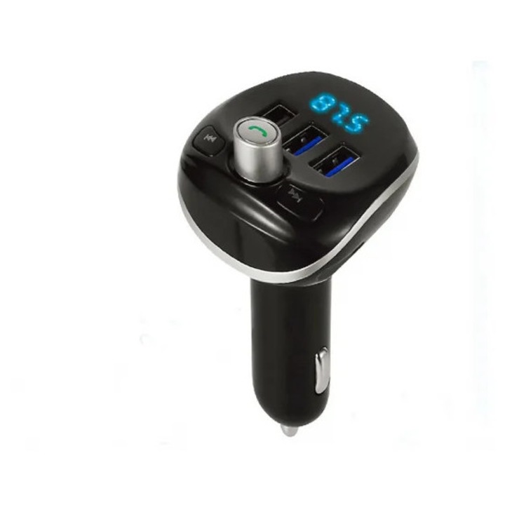 FM transzmitter autóba Bluetooth M21, Kihangosító, 3 x USB, MP3/WMA lejátszó, Gyors töltés 3.1A, LED kijelző, 12-24V tápellátás