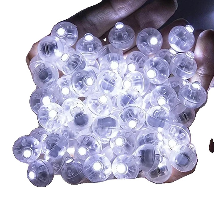 LED ballonok, 100 darab, kerek forma, fehér, 1.7cm átmérő