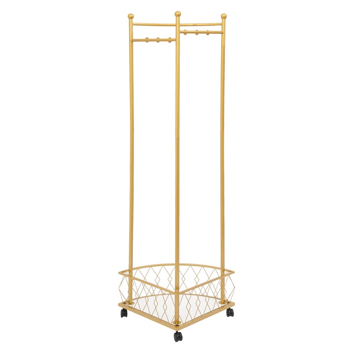 Suport pentru haine, model de colt, 45x170 cm, cu roti, pliabil, otel, marime L, auriu