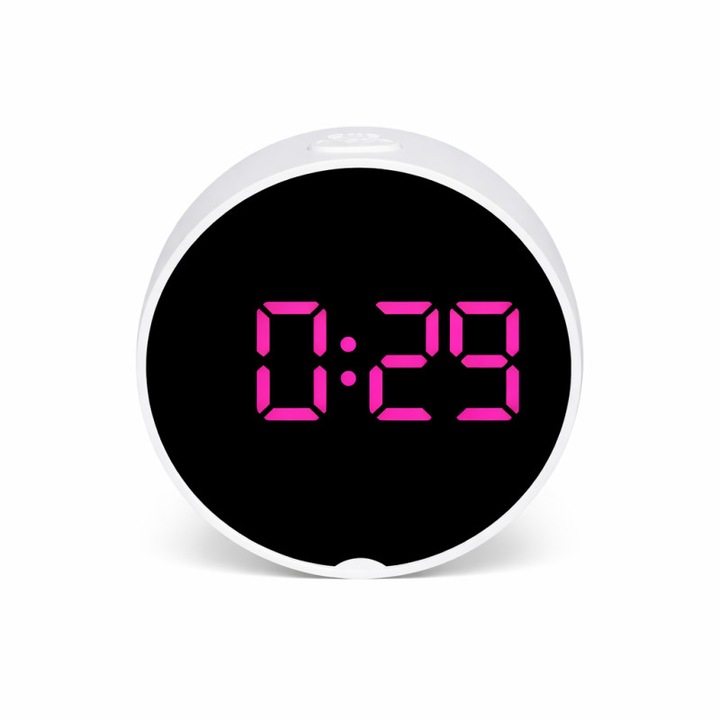 Настолен часовник, LED дисплей, лилав, термометър, 95x36 мм