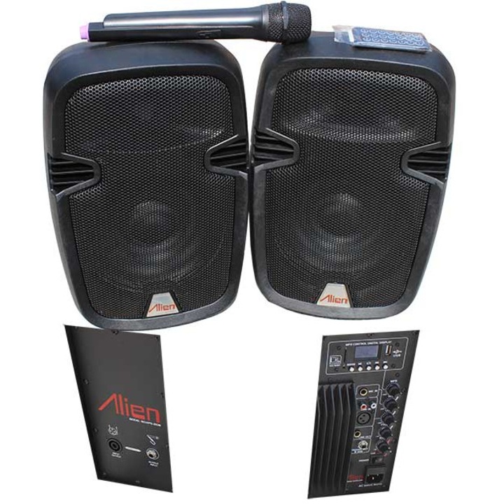 Set boxe active Alien 8 inch, USB/SD/FM/BT, 2 canale, ABS