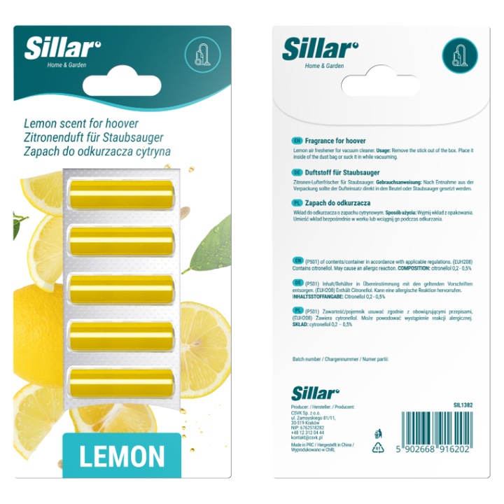 Odorizant aspirator, Sillar, set 5 buc, parfum de lamaie