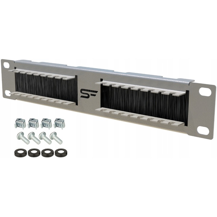 Organizator de cabluri RACK 10" 1U cu inel de cablu si perie Stalflex