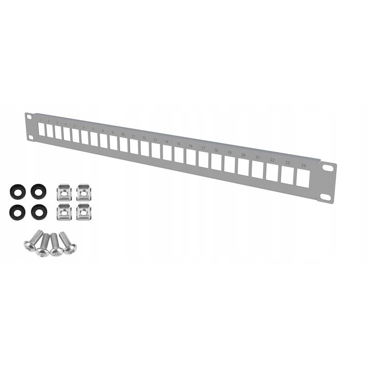 Patch Panel RACK 19" 1U 24 Sloturi Gri Stalflex pentru Rack-uri de Retea