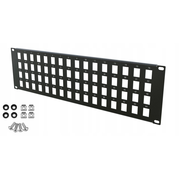 Patch Panel RACK 19" 3U 64 Sloturi Negru Stalflex pentru Rack-uri de Retea