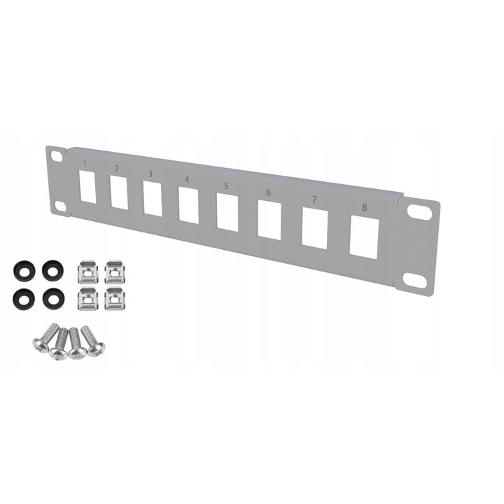 Patch Panel RACK 10" 1U 8 Sloturi Gri Stalflex pentru Rack-uri de Retea