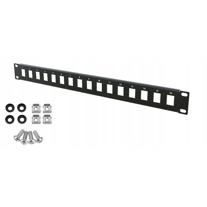 Patch Panel RACK 19" 1U 16 Sloturi Negru Stalflex pentru Rack-uri de Retea
