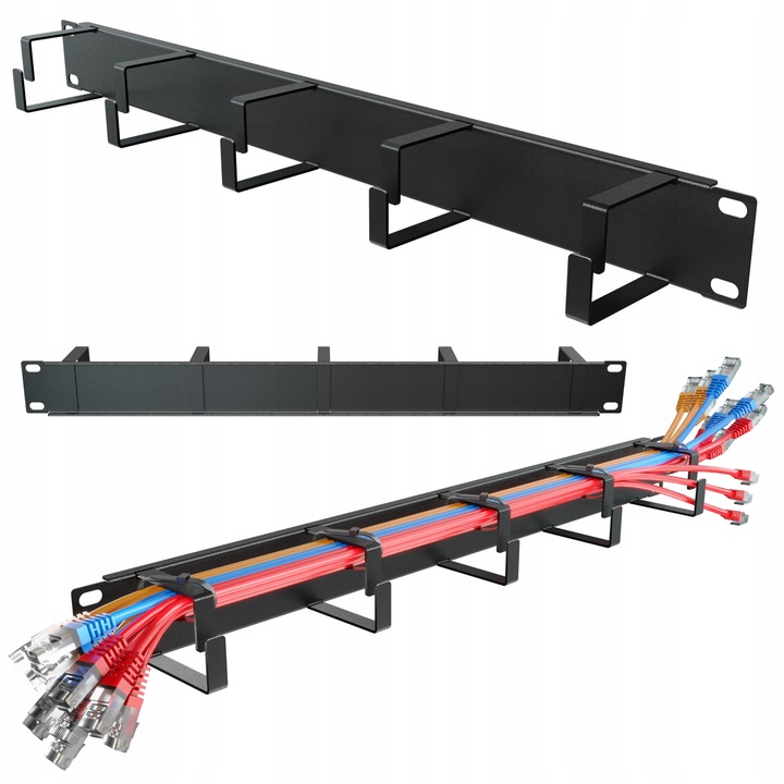 Organizator de cabluri pentru rack 1U de 19'', suport metalic pentru cabluri