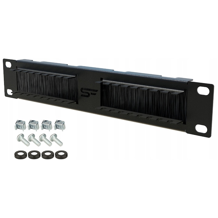 Organizator de cabluri RACK 10" 1U cu inel de cablu si perie Stalflex