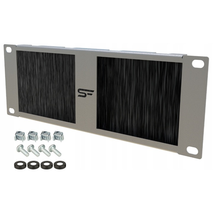 Panou de trecere a cablurilor RACK 10" 2U cu Stalflex gri periat