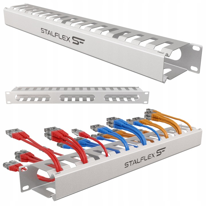 Organizator de cabluri RACK pentru rack 19'' 1U, suport metalic, gri