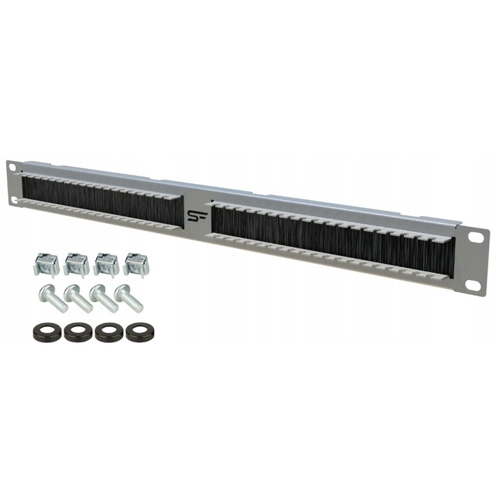 Inel de cablu pentru rack 19" 1U cu perie si mini organizator Stalflex gri