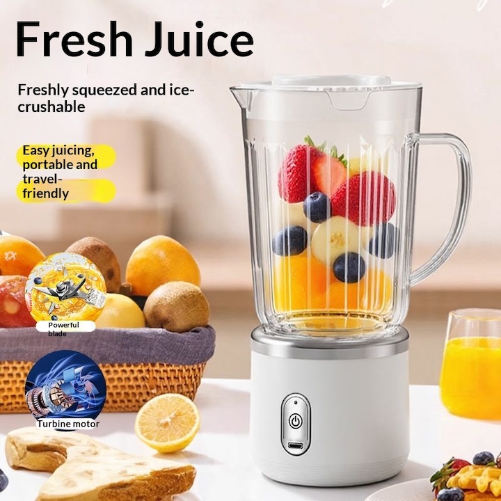 Blender Portabil, 2 Recipiente, 400 ml, 6 Lame 3D, USB-C reincarcabil, 45W, Capac Inclus, Mov, easyCTRL®