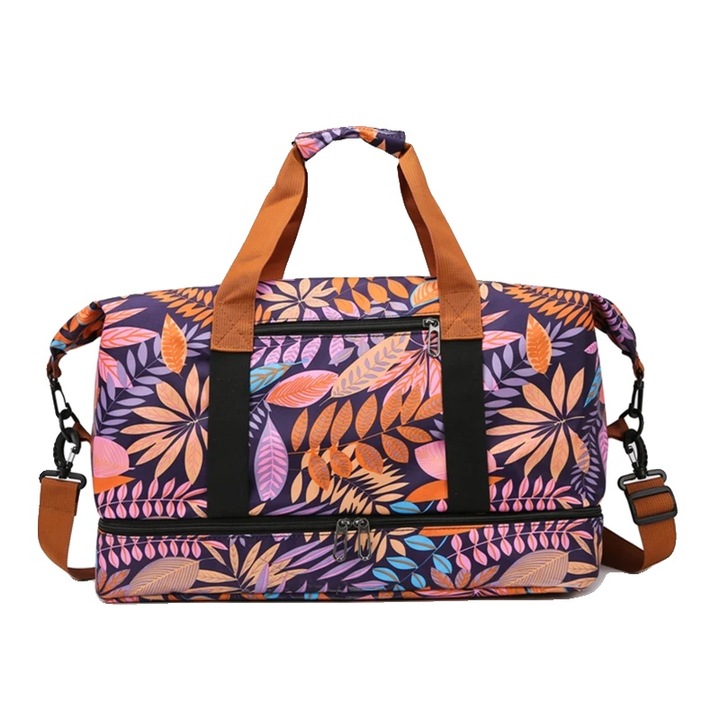 Utazótáska, nagy kapacitású, vízálló kialakítás, lila, 46x25x28cm