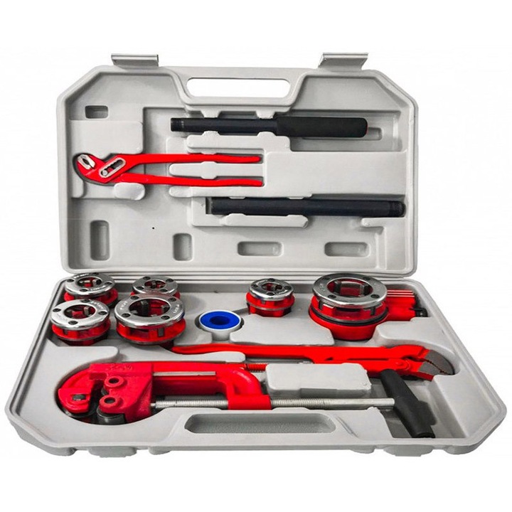 Set de filetare manual pentru tevi 10 piese 1/4-1 1/14", VERKE, V07515