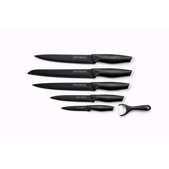 Set cutite bucatarie Royalty Line, 5 piese, inox, strat antiaderent, negru