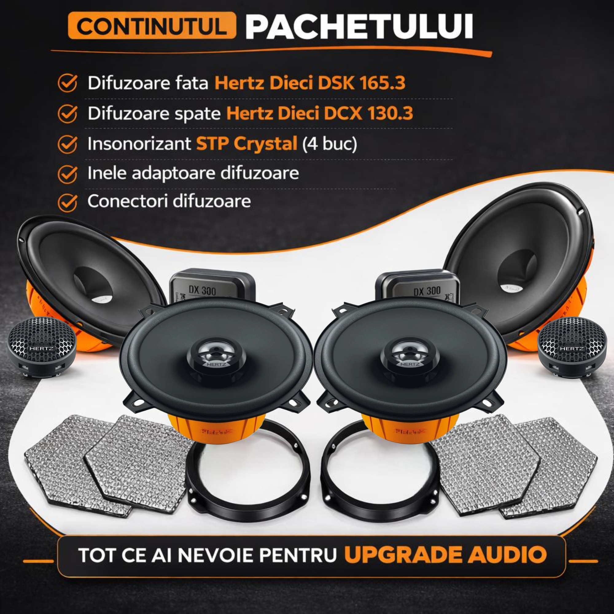 Pachet Difuzoare Auto Hertz Dieci DSK 165.3 + DCX 130.3, Dedicat