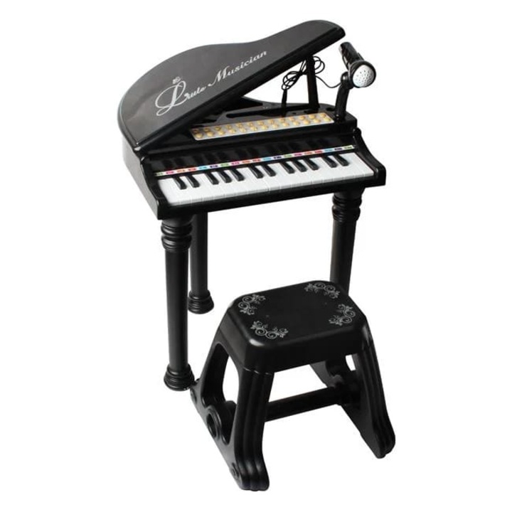 Pian jucărie cu scaun și microfon, Little Musician, multicolor, 8 sunete, 8 melodii demo