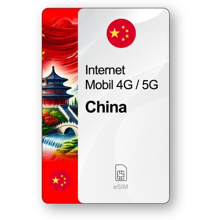 ESIM Internet China, valabil 7 zile, trafic 5 GB