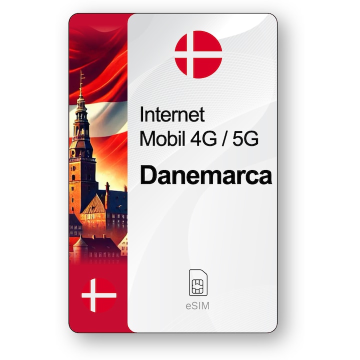 ESIM Internet Danemarca, valabil 7 zile, trafic 5 GB