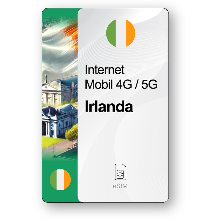 ESIM Internet Irlanda, valabil 15 zile, trafic 5 GB