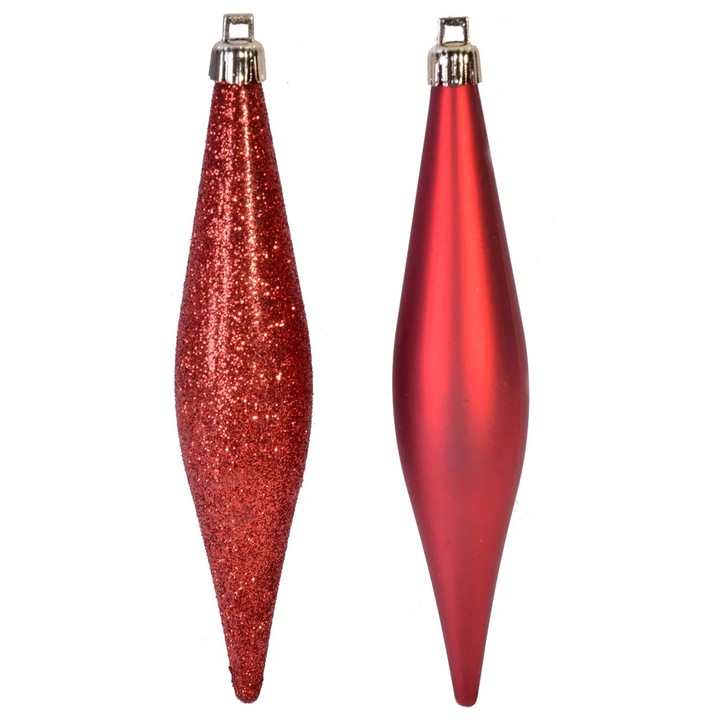 Set Ornamente de Craciun Turturi Rosii Mat Glitter 16cm - 6buc