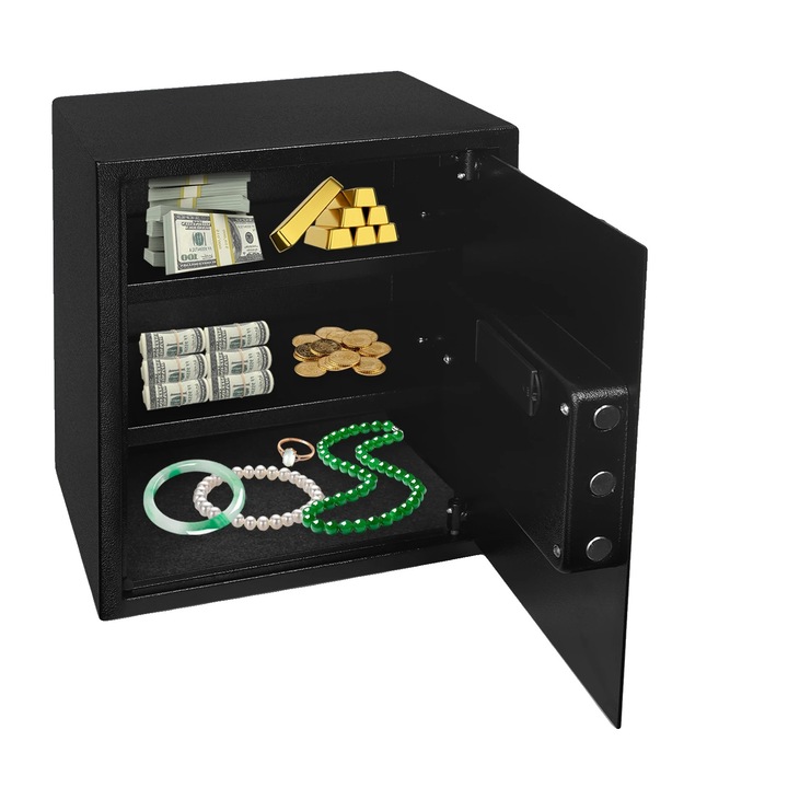 Seif, 38x31x45cm, constructie din otel, sistem de blocare triplu, acces cu tastatura digitala