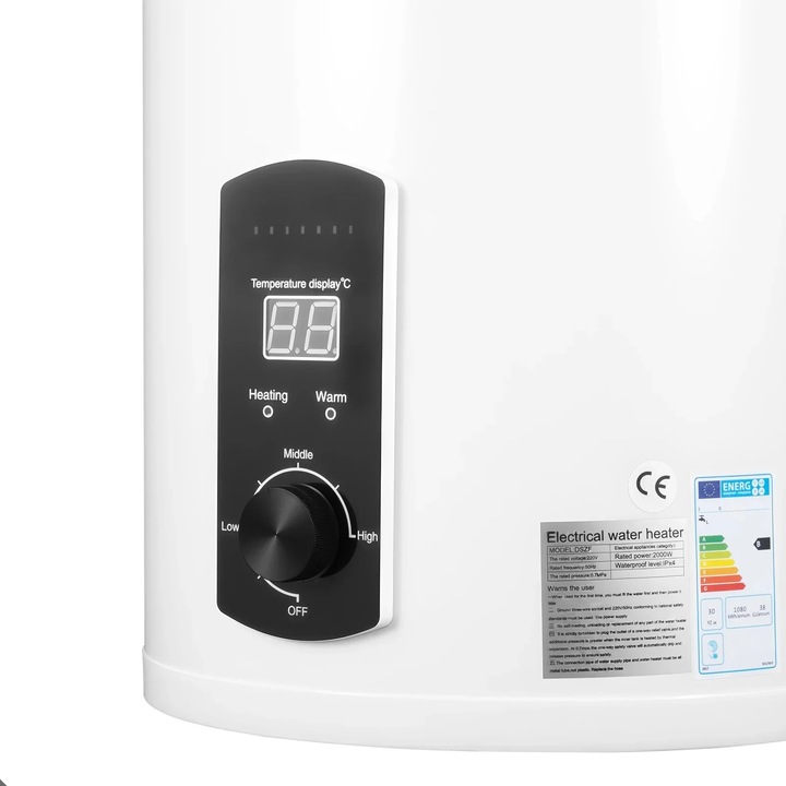 Elektromos vízmelegítő, 50L 2000W függőleges digitális, fehér