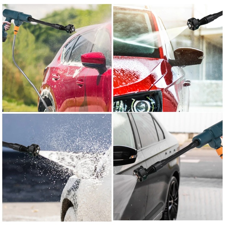 Vezeték nélküli elektromos autómosó gép, 3500W, 200 bar, 2 akkumulátor, önfelszívó, hordozható tisztítóeszköz