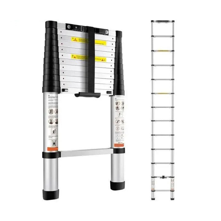 Teleszkópos létra, alumínium, 3,2 m, 170 kg teherbírás, csúszásmentes, ezüst