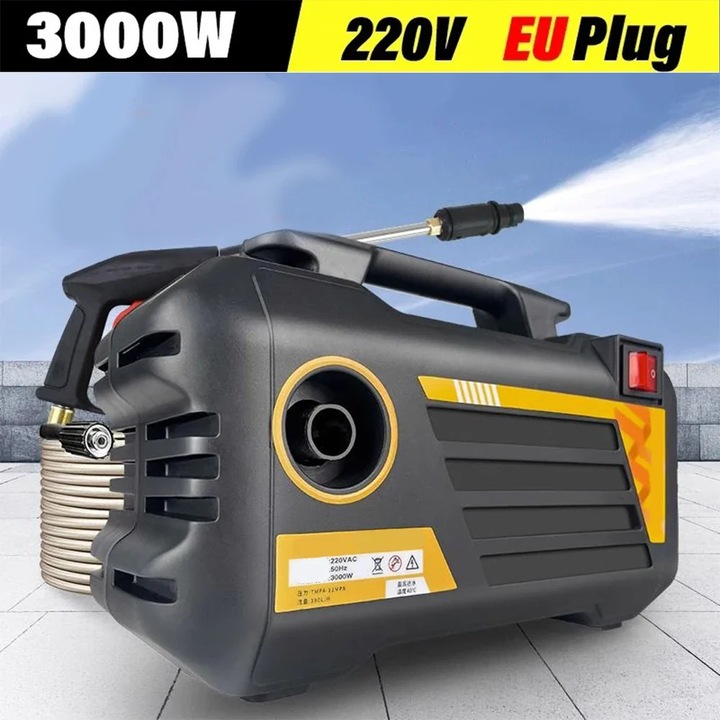 Nagynyomású autómosó, 3000W, 220V, 3 permetezési mód, fekete