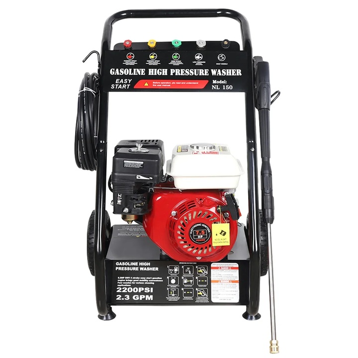 Aparat de spalat cu presiune inalta pe benzina, 7, 5 CP, 190 bar, furtun de 7, 8 m, rosu