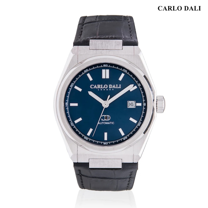 Ceas ”1888 Automatic” Black Carlo Dali®, cu curea piele, pentru barbati, gri/argintiu