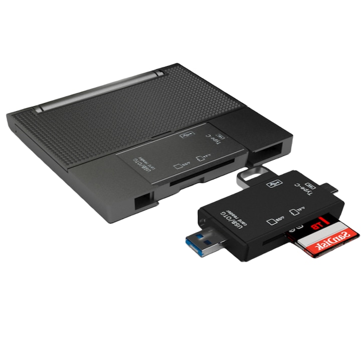 Cititor de carduri, OTG, USB/Type-C/SD/TF, se mandreste cu compatibilitate puternica, functionalitate plug-and-play si portabilitate, negru