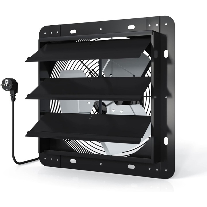 Ventilator extractor Aygrochy, 250 mm, 35W, 800 CFM, 1360 m3/h, 50Hz, 35W, montaj perete, jaluzea, motor cu rulmenti, negru