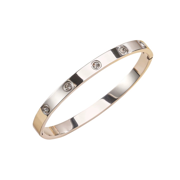 Bratara clasica, argintiu, cu pietre zirconiu