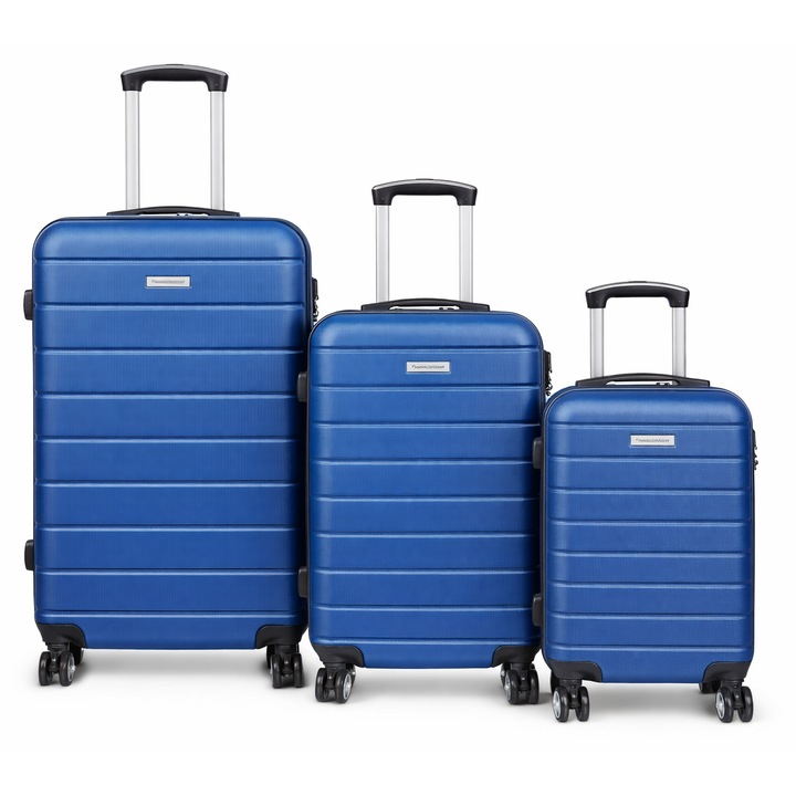 Set 3 trolere voiaj, dimensiuni 20 24 28 inch, albastru