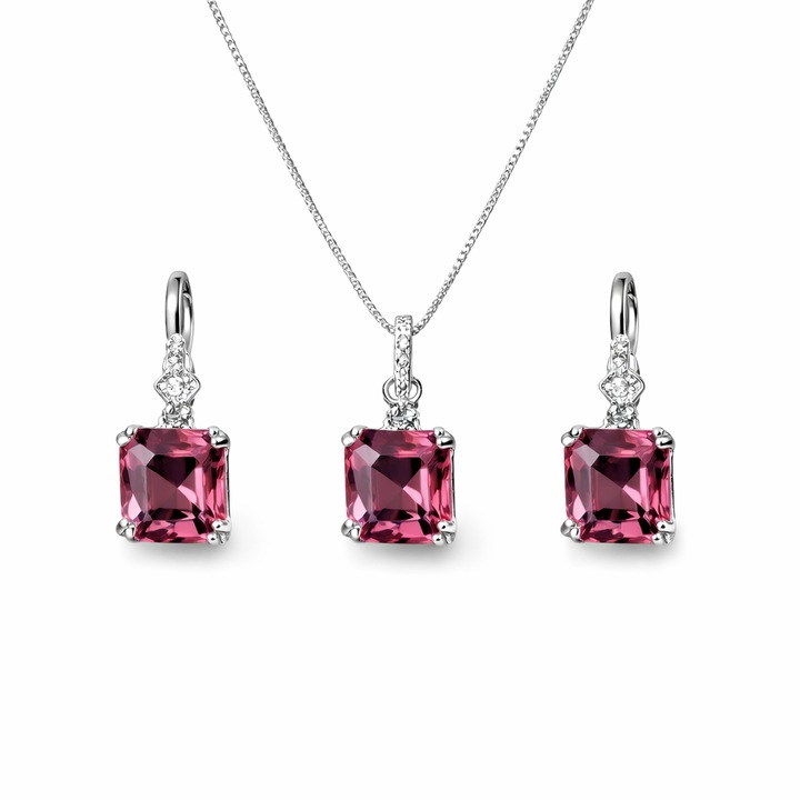 Set bijuterii Argint 925 – Colier + Cercei, Zirconiu Cubic, Cristal Mov, Elegant -TUCON