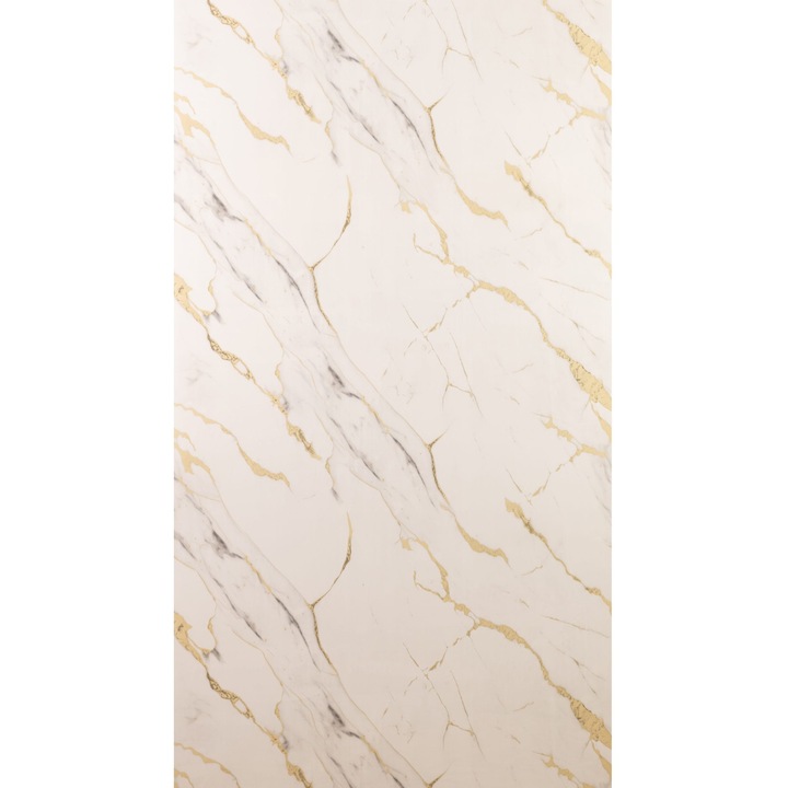 Placa PVC model Marmura alba cu insertii de galben-maroniu 2400 x 1220 mm