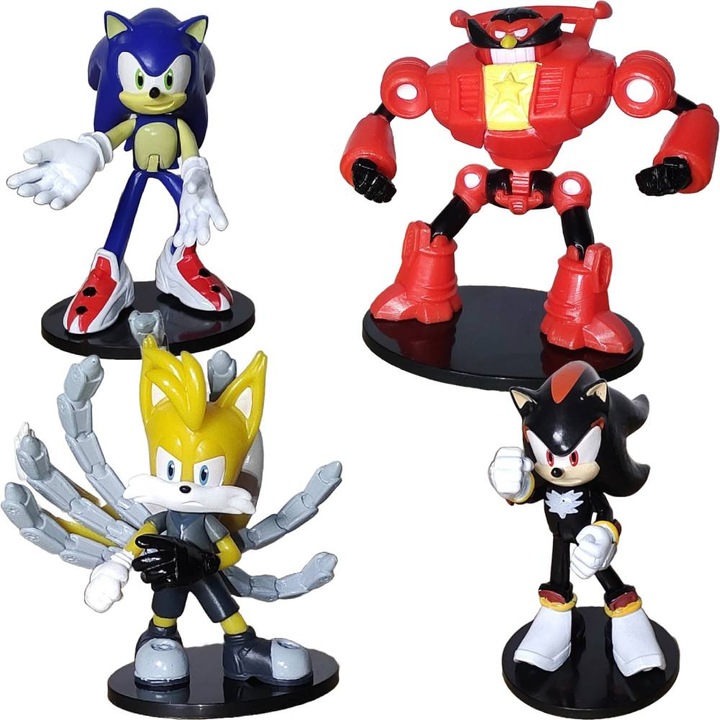 Set 4 Figurine Sonic, Articulate, 7.5cm, Sticker Inclus
