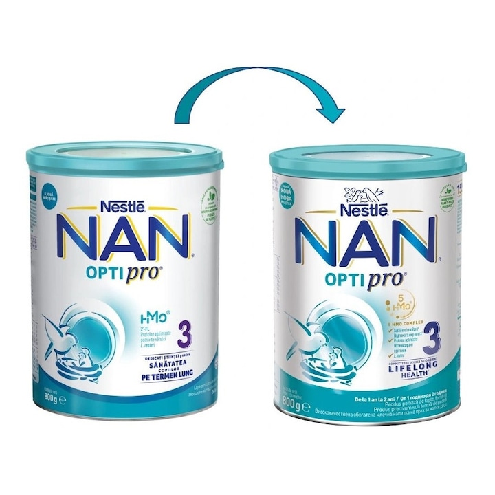 Formula de lapte praf pentru copii Nestle NAN OPTIPRO 3 HMO, de la 1 an, pachet 2x800 g, Nestle