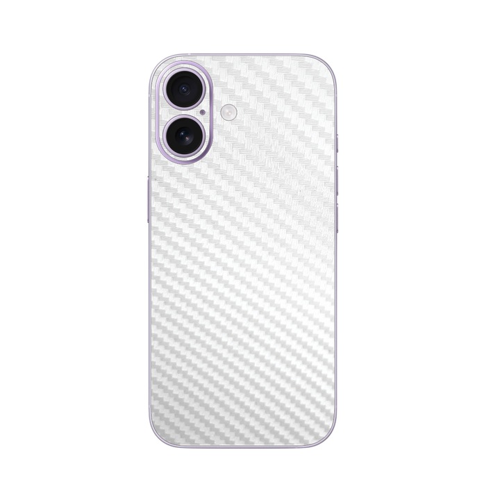 Folie Protectie iSkinz pentru Apple iPhone 17 - Carbon Alb, Simple Cut, Skin Adeziv, Cover pentru Carcasa Spate