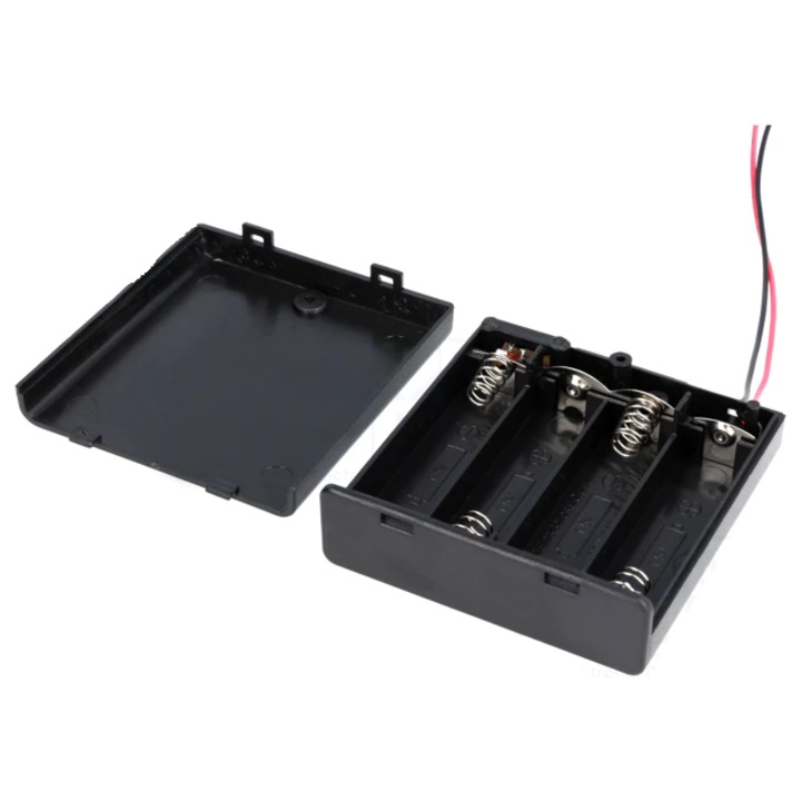 Suport 4x AA R6, cu cabluri 150mm, negru