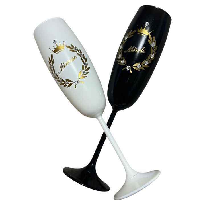 Set 2 pahare miri alb si negru pentru nunta