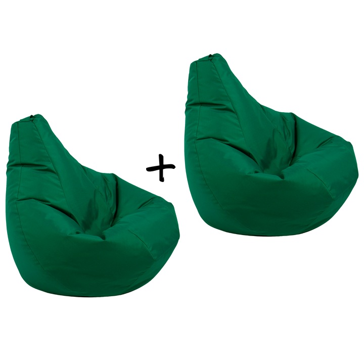 Set 2 Fotolii Pufrelax tip Sac Nirvana Light Teteron, Smarald, pretabil si la exterior, husa detasabila, umplut cu perle polistiren