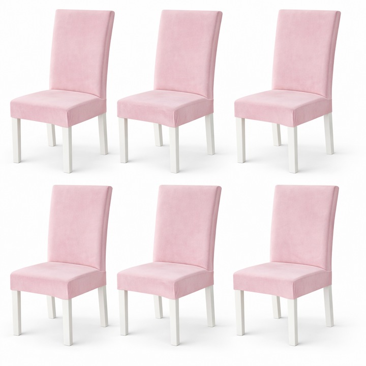Set 6 Huse Scaun Universale, Catifea Elastica Premium, Roz Deschis