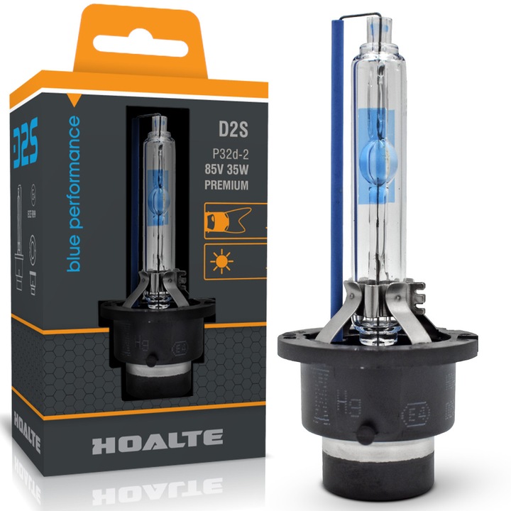 Bec xenon D2S HOALTE PREMIUM BLUE PERFORMANCE, +100% mai multa lumina, culoare 6200K, albe-rece, 35W, P32d-2, 1 bucata, omologat