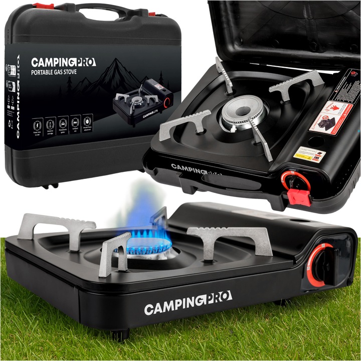 Arzator camping Hoalte CampingPro, putere de incalzire 2100 W, automat, compact, 328 x 271 x 95mm, set cu valiza